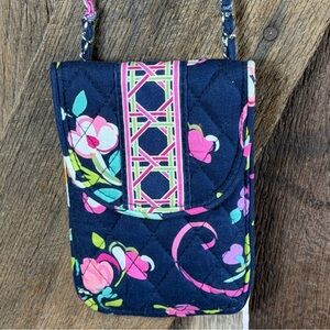 Vera Bradley Mini Crossbody Card Case Wallet Blue Floral Butterfly Ribbons Print
